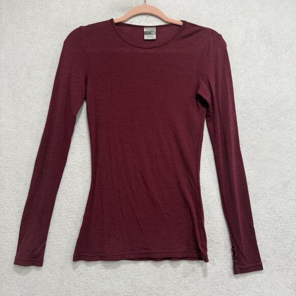 Icebreaker Shirt Womens Small Burgundy Bodyfit 200 Long Sleeve Base Layer Crew - Picture 1 of 8